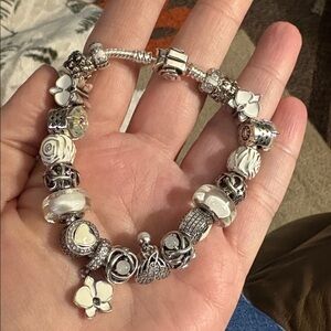 Pandora Silver Charm Bracelet with white charms